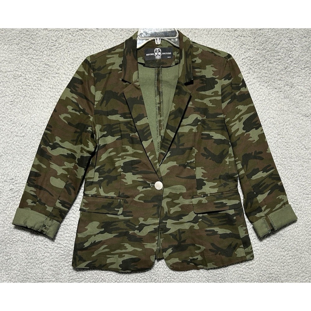 Hipchik Couture Jacket Womens 6 Green Camo Big‎ Skull Embellished Crystal Blazer